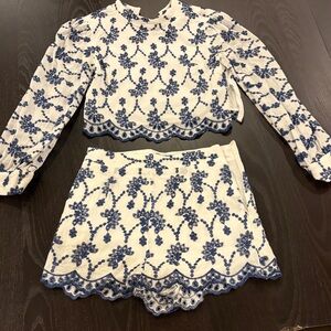 AQUA White & Blue Embroidered Two-Piece Set